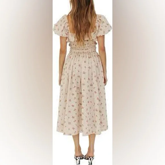 ❤️French country picnic cottage core puff puffy ruffle sleeve dress - Picture 4 of 5